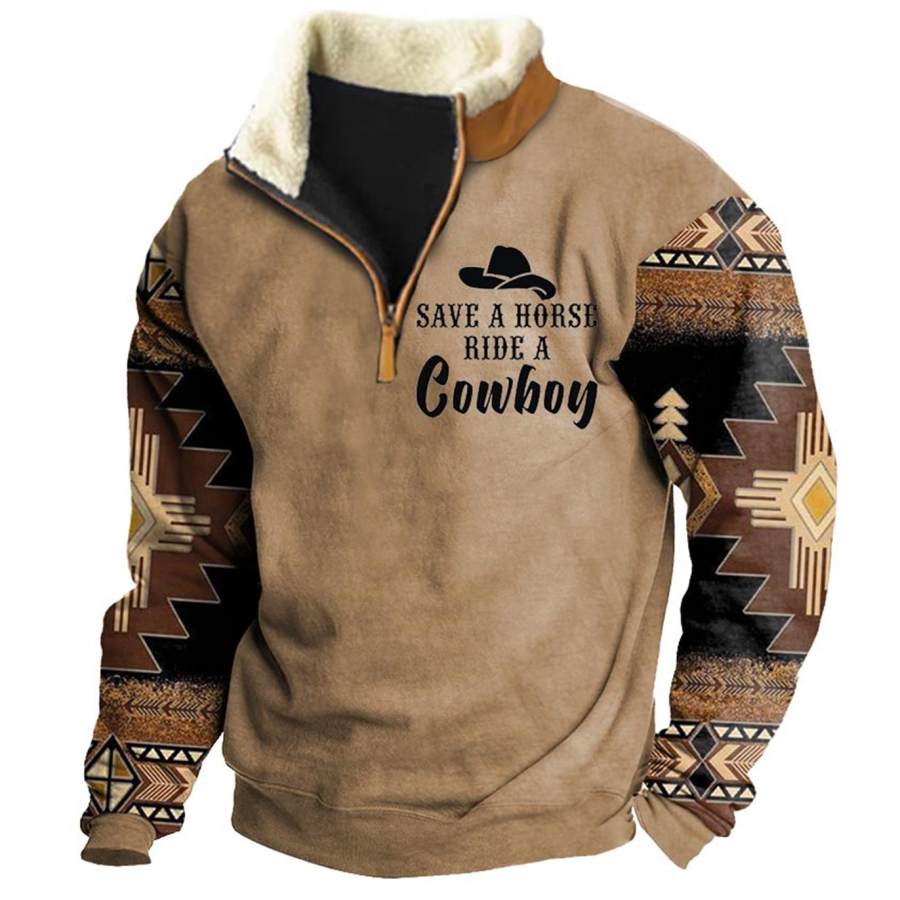 

Men's Vintage Ethnic Save A Horse Ride A Cowboy Quarter Zip Sweatshirt