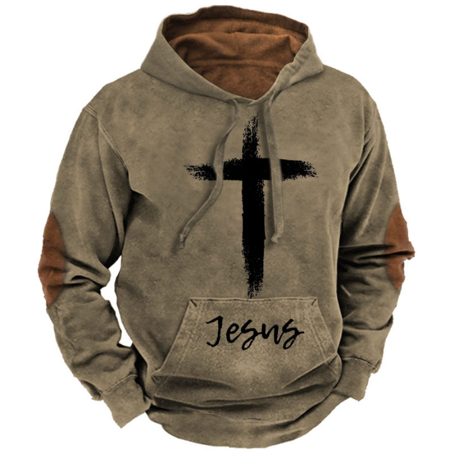 

Men's Vintage Jesus Cross Print Hoodie