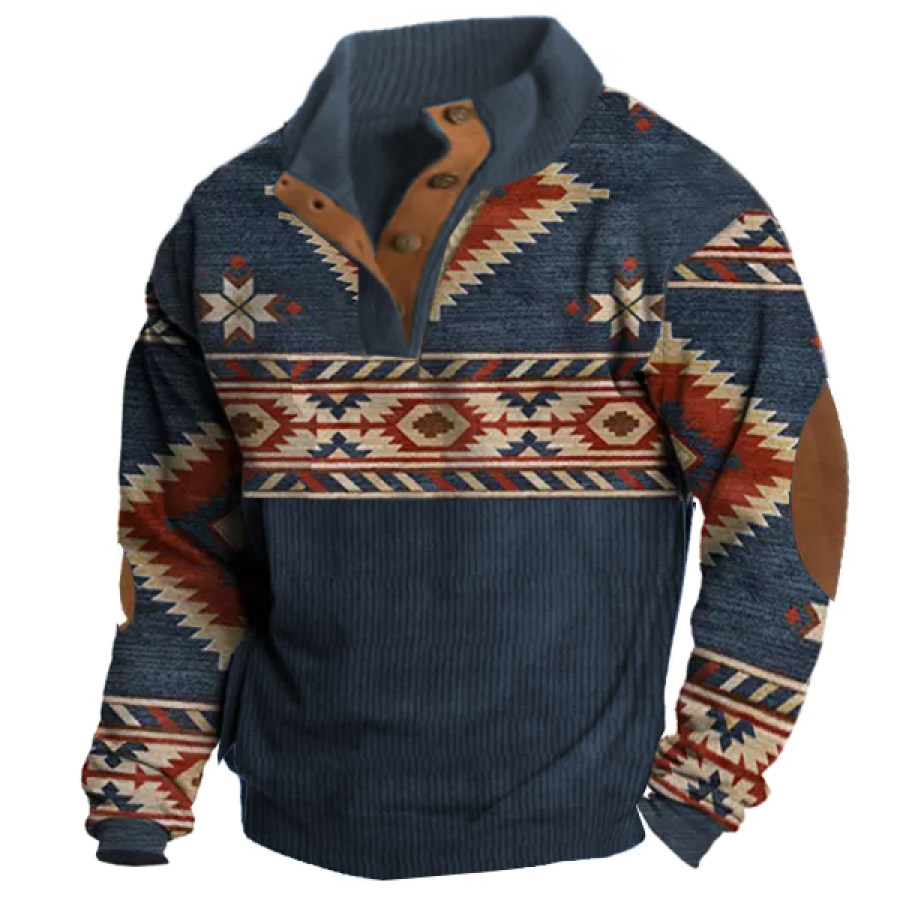 

Men's Outdoor Ethnic Print Stitching Casual Stand Collar Sweatshirt