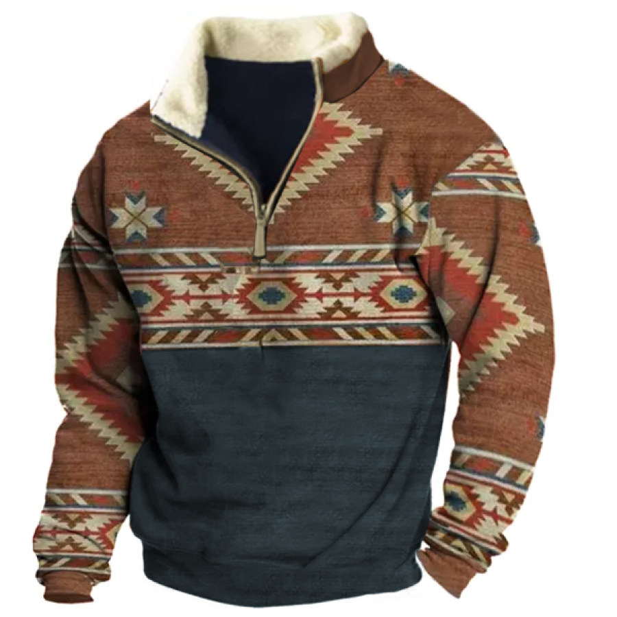 

Men's Ethnic Print Stand Collar Sweatshirt