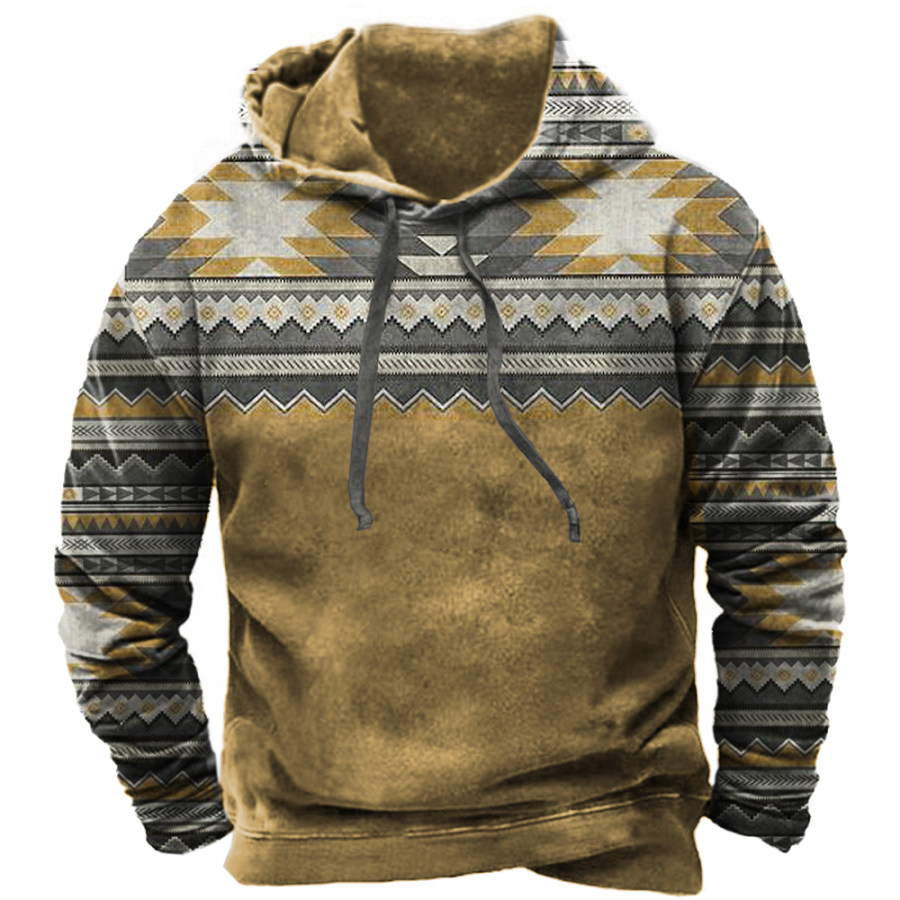 

Men's Vintage Ethnic Print Hooded Sweatshirt