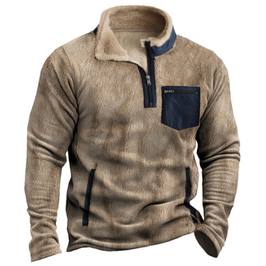 

Men's Outdoor Fleece Warm Colorblock Zipper Stand Collar Sweatshirt