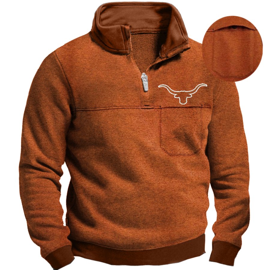 

Men's Outdoor Cowboys Retro Colorblock Zip Mock Neck Sweatshirt
