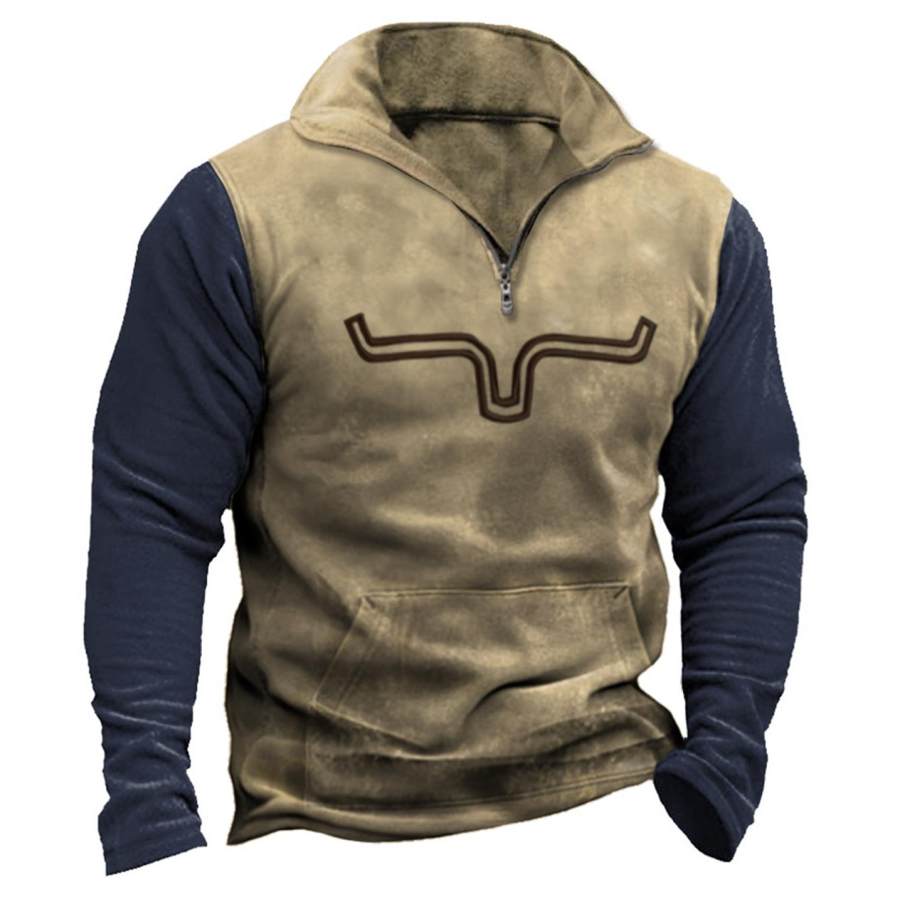 

Men's Western Cowboy Contrast Color Quarter Zip Sweatshirt
