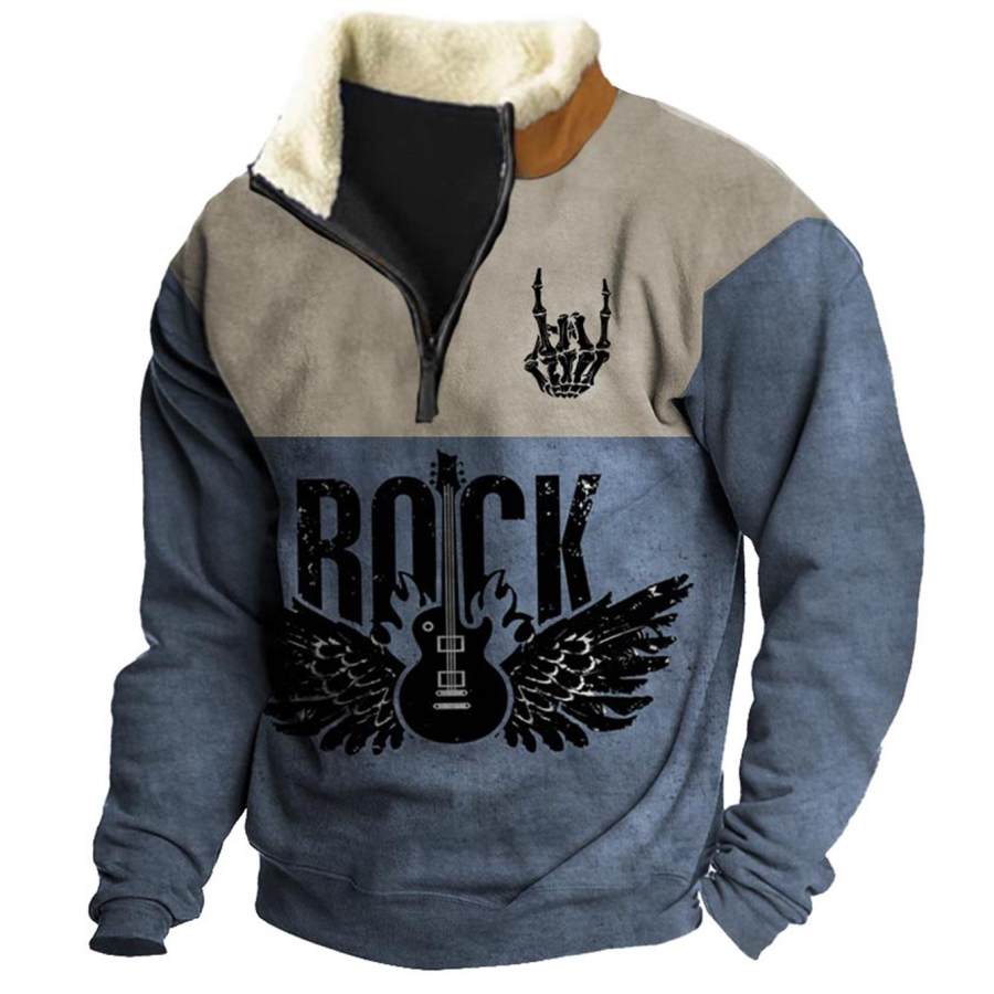 

Men's Rock Guitar Wings Print Quarter Zip Sweatshirt