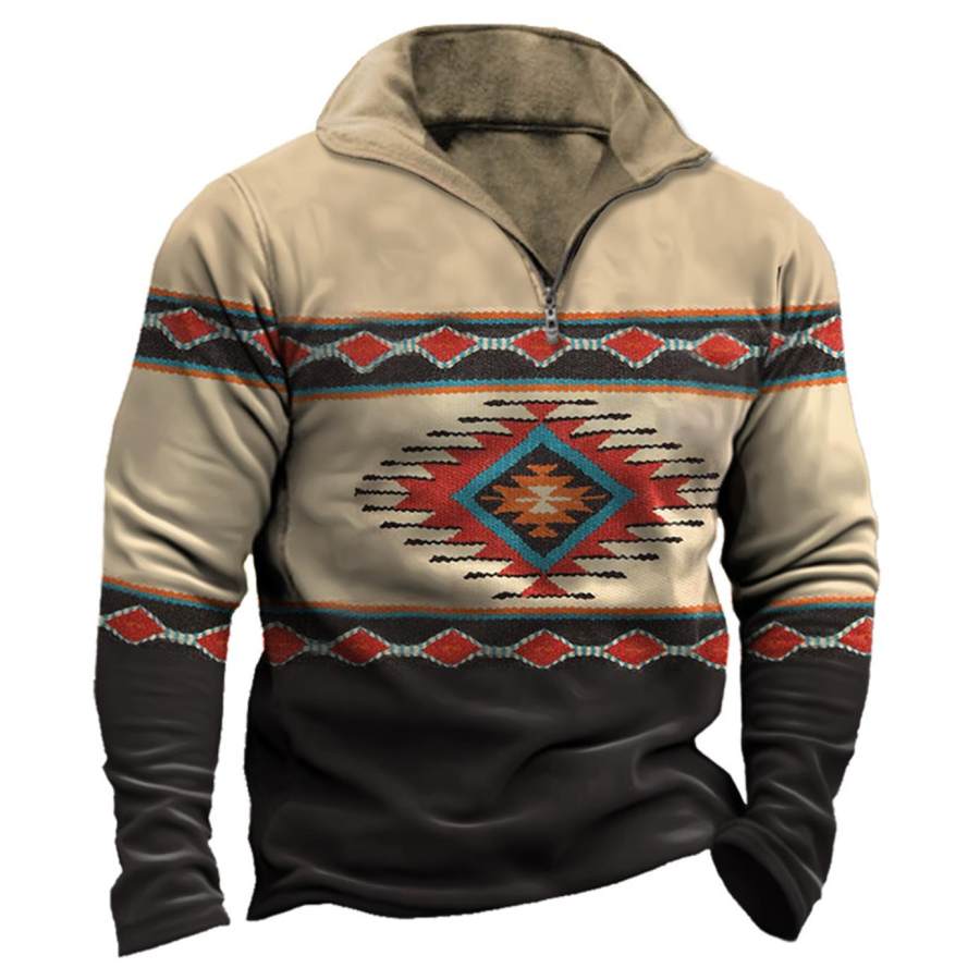 

Men's Vintage Ethnic Aztec Print Quarter Zip Sweatshirt