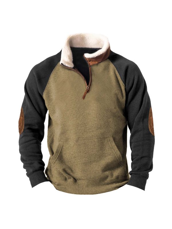 Men's Outdoor Tactical Colorblock Pocket Quarter Zip Sweatshirt