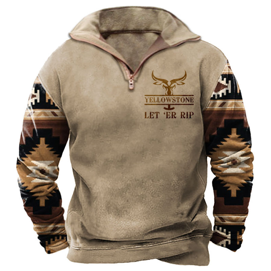 

Cowboy Aztec Men's Lapel Sweatshirt