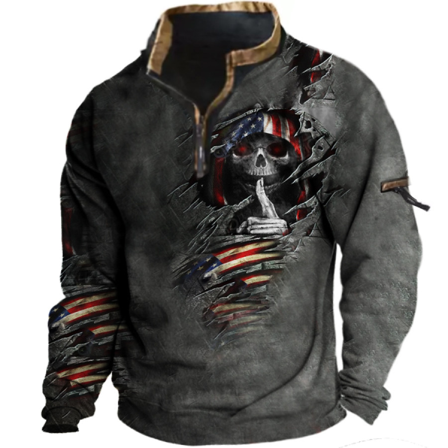 

Men's Vintage Skull Print Zip Sweatshirt