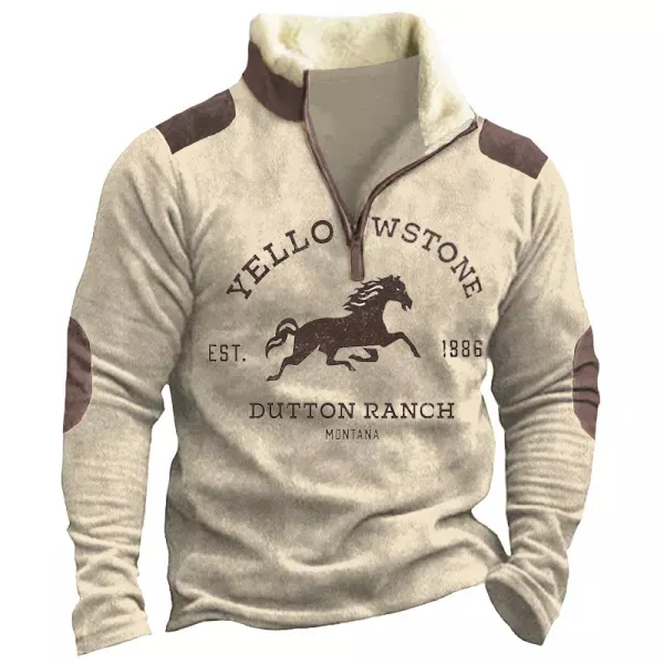 Men's Yellowstone Brown Horse Stand Collar Sweatshirt - Sanhive.com 