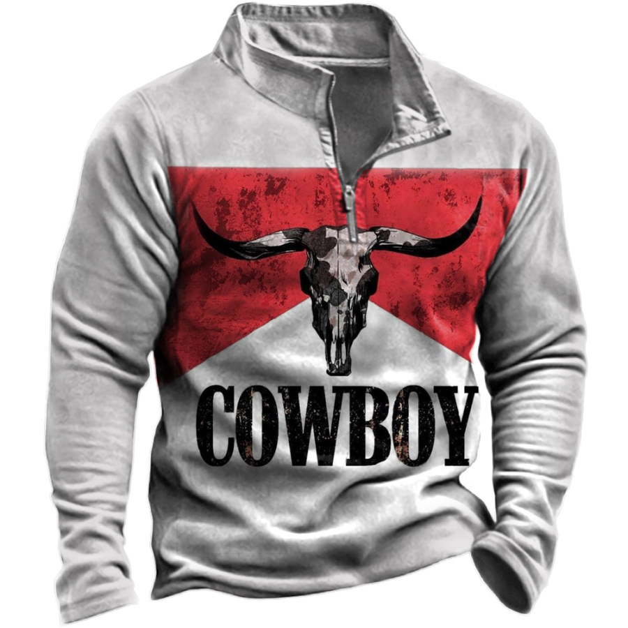 

Men's Vintage Cowboy Stand Collar Sweatshirt