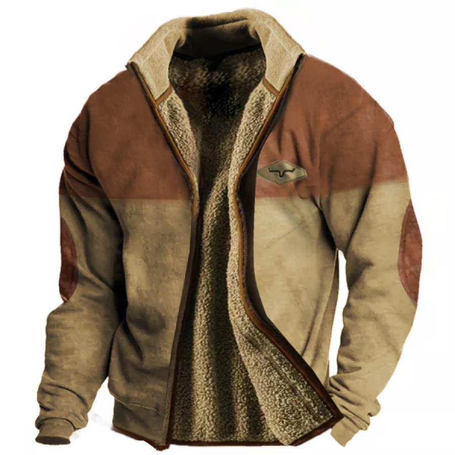 

Men's Vintage Western Cowboy Wool Zipper Stand Collar Jacket