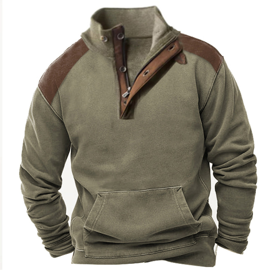 

Men's Retro Contrast Henley Stand Collar Tactical Sweatshirt