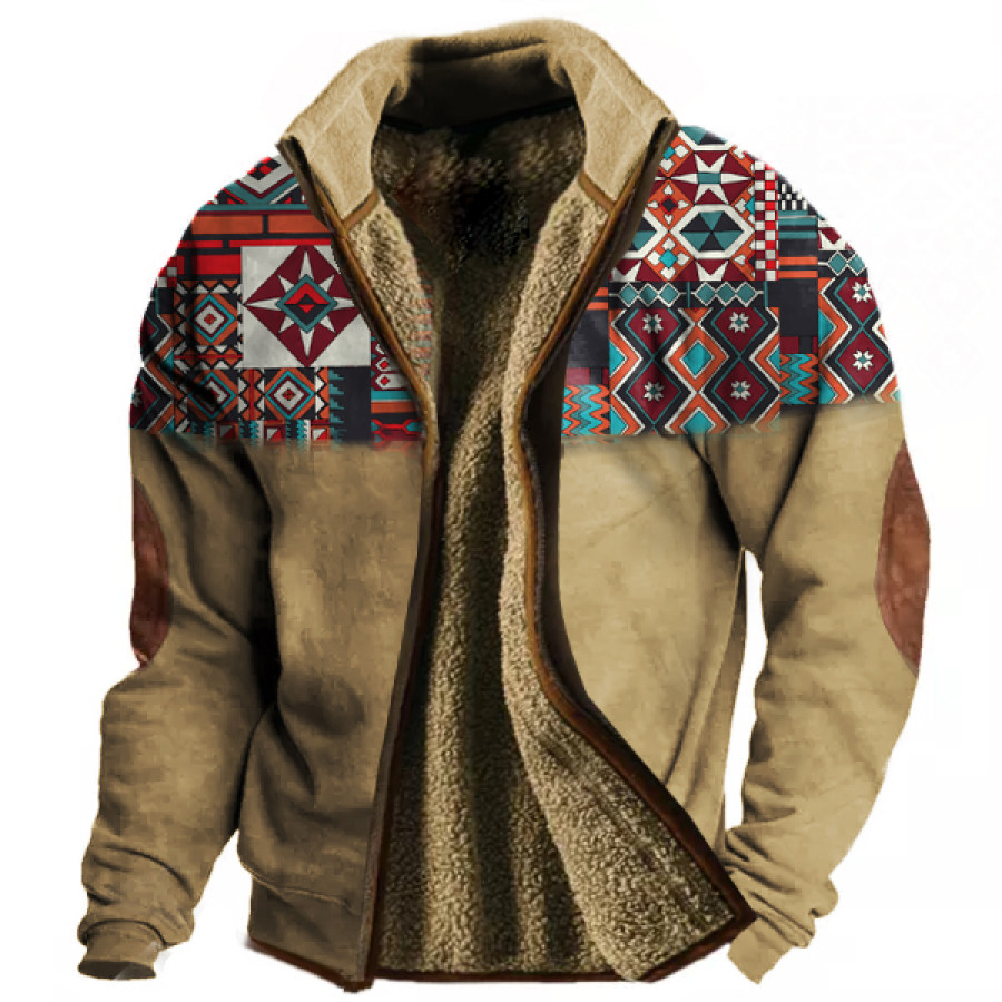 

Men's Vintage Ethnic Graphic Print Fleece Jacket