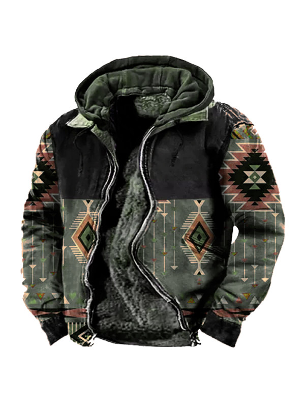 Men's Vintage Ethnic Outdoor Tactical Hooded Fleece Lined Jacket