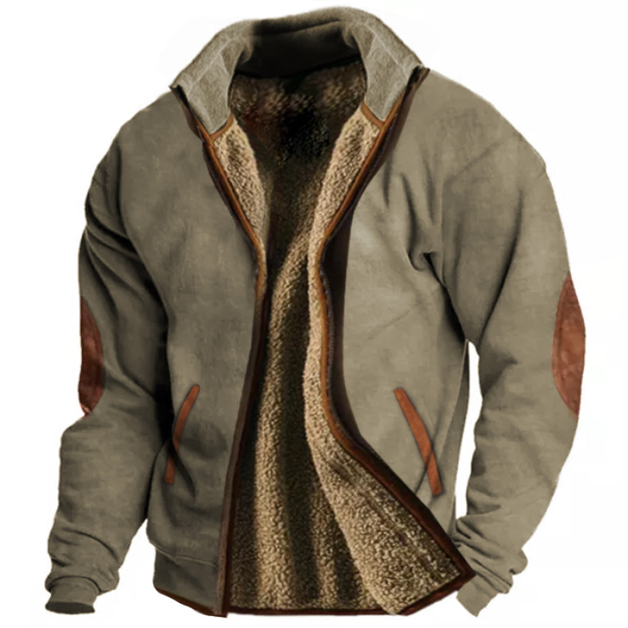 

Men's Vintage Western Colorblock Wool Zipper Collar Jacket