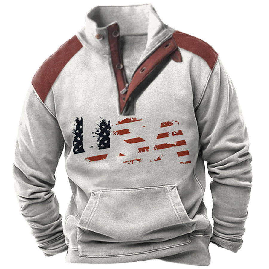 

Vintage American Flag Logo Print Men's Henley Sweatshirt