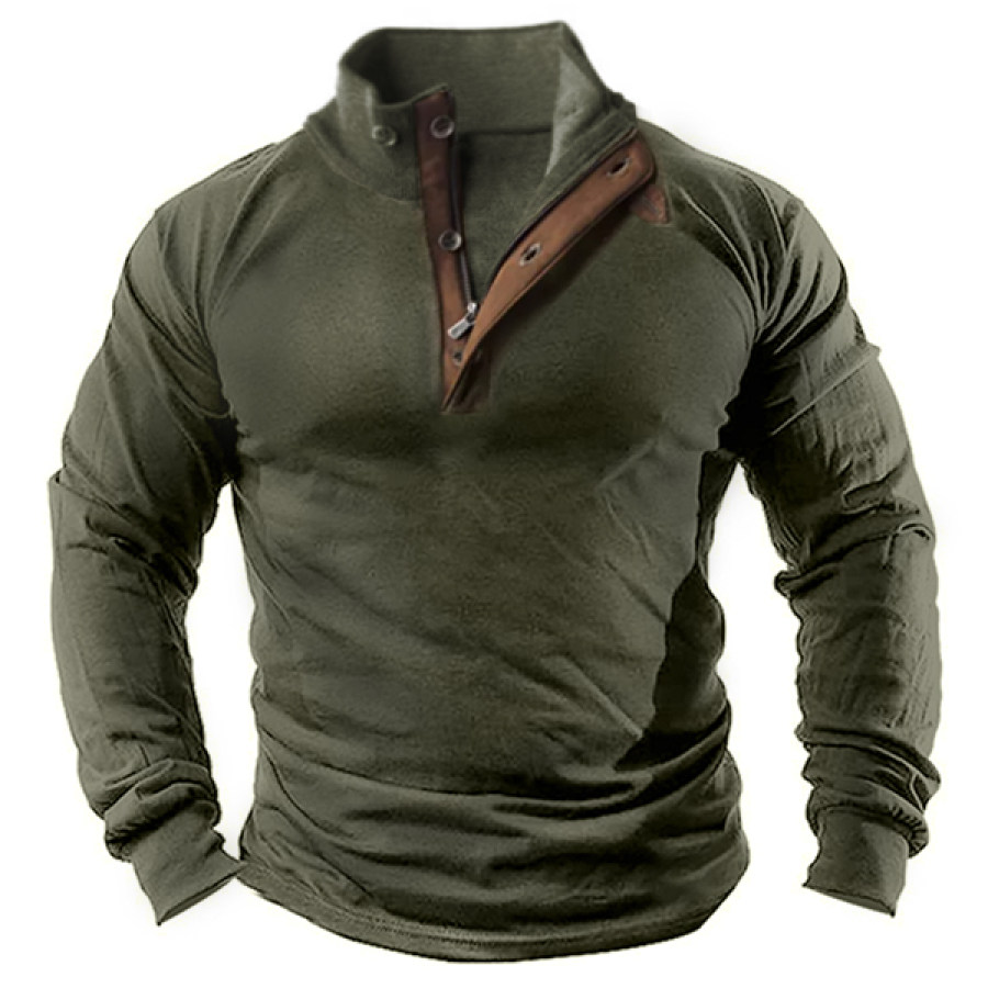 

Camiseta De Manga Larga Con Cuello Henley En Contraste Retro Para Hombre