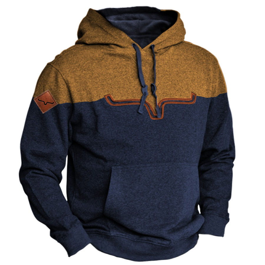 

Men's Colorblock Western Cowboy Embroidered Casual Hoodie