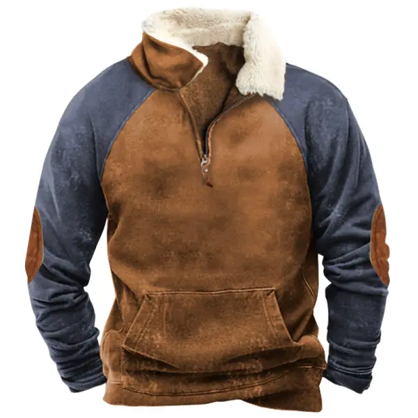 Men's Outdoor Casual Colorblock Zipper Fleece Neck Sweatshirt - Mosaicnew.com 