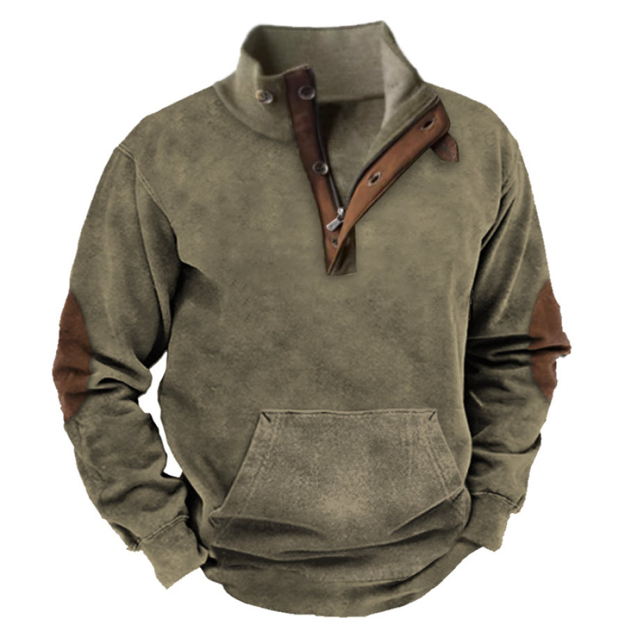 

Men's Vintage Colorblock Training Zip Button Sweatshirt