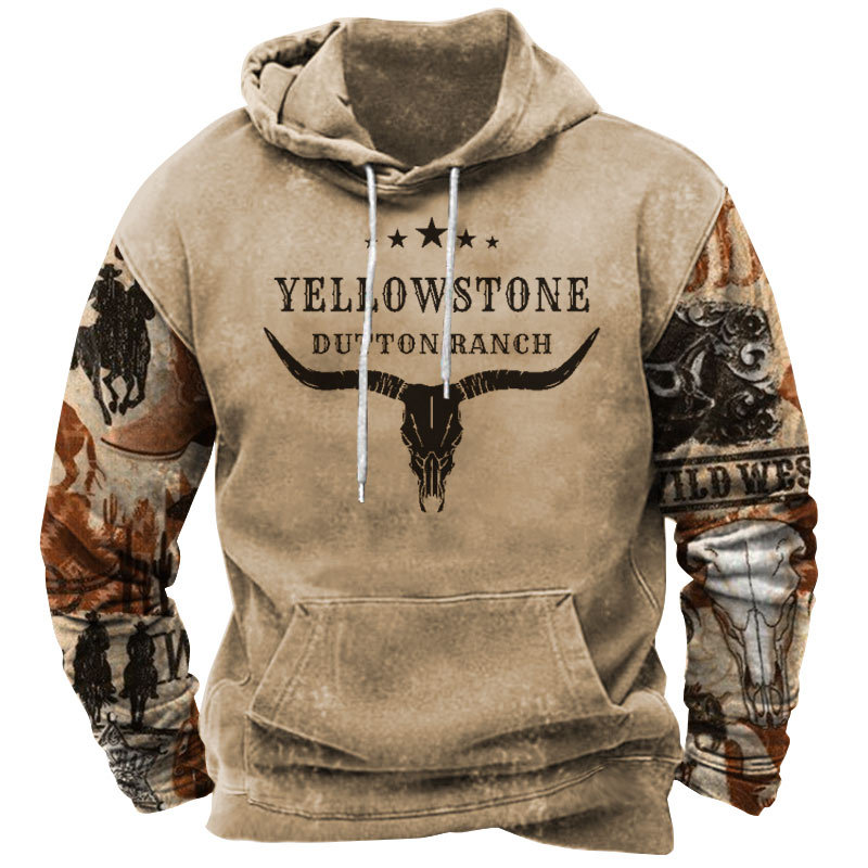 Men's Vintage Yellowstone Western Chic Denim Hoodie