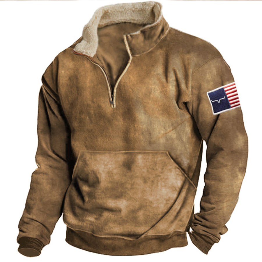 

Men's Vintage Cowboy American Flag Embroidered Zip Sweatshirt