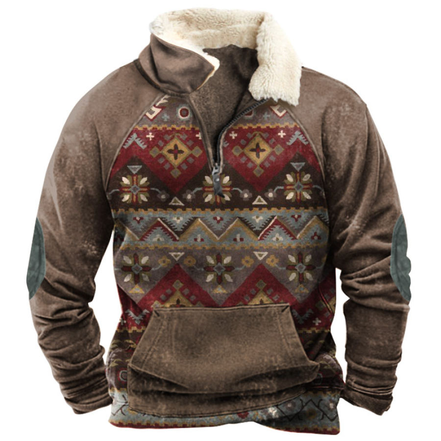 

Men's Outdoor Ethnic Zipper Fleece Neck Sweatshirt