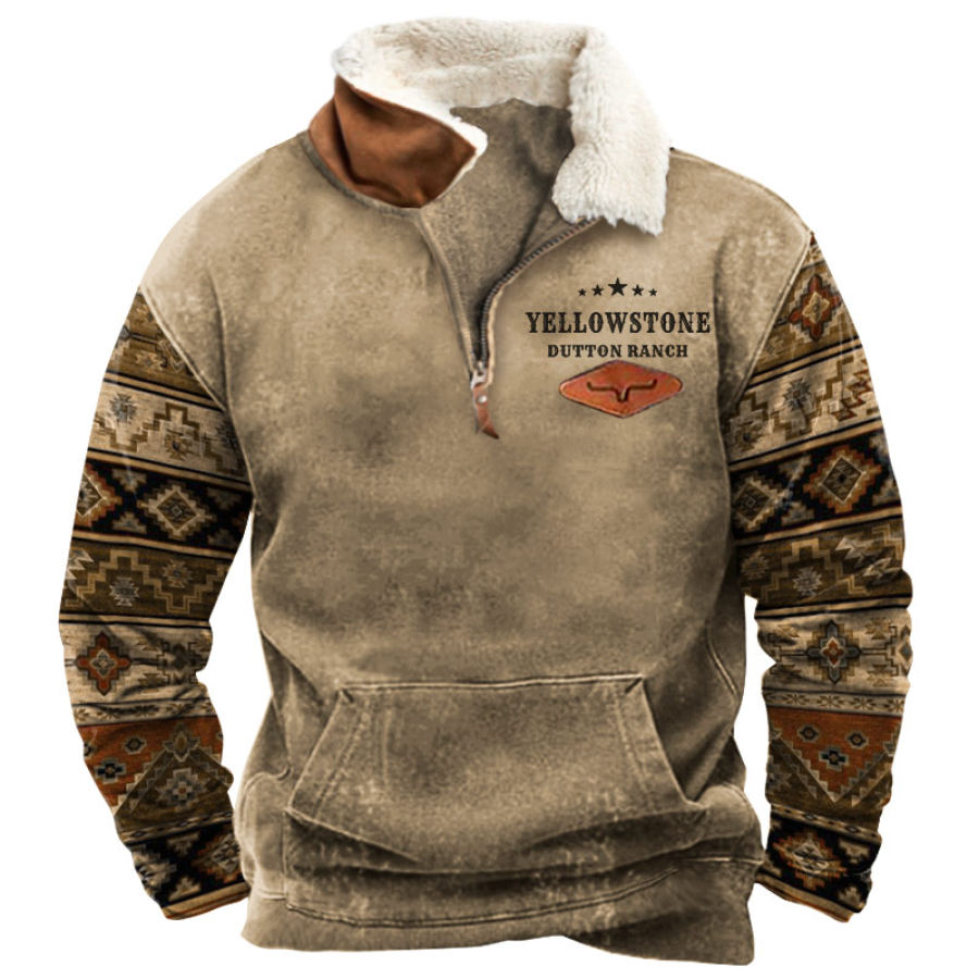 

Men's Vintage Yellowstone Ethnic Zipper Fleece Collar Sweatshirt