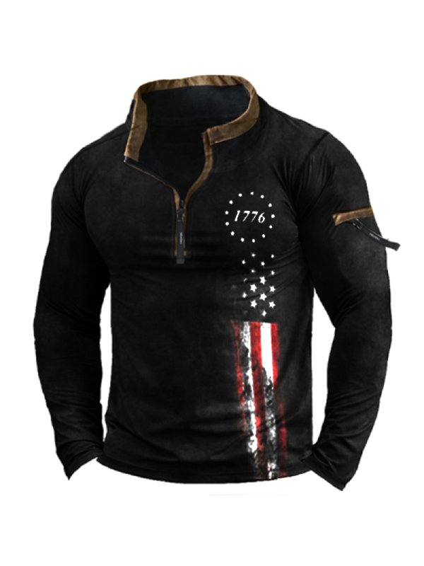 Men's Vintage Patchwork Zip Pocket Tactical T-Shirt