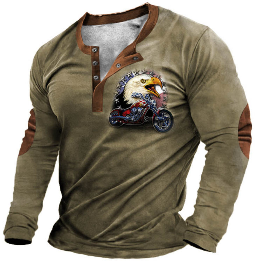 

Men's Outdoor Motorcycle Eagle Henley Long Sleeve T-Shirt