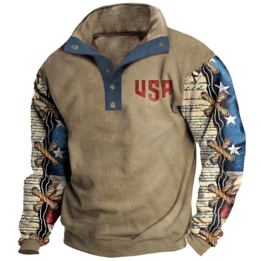 

Men's American Flag Patriotic Print Snap Sweatshirt
