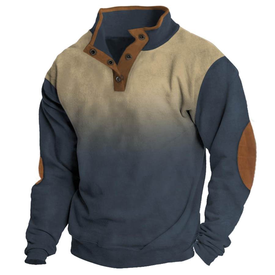 

Men's Vintage Gradient Print Button Sweatshirt