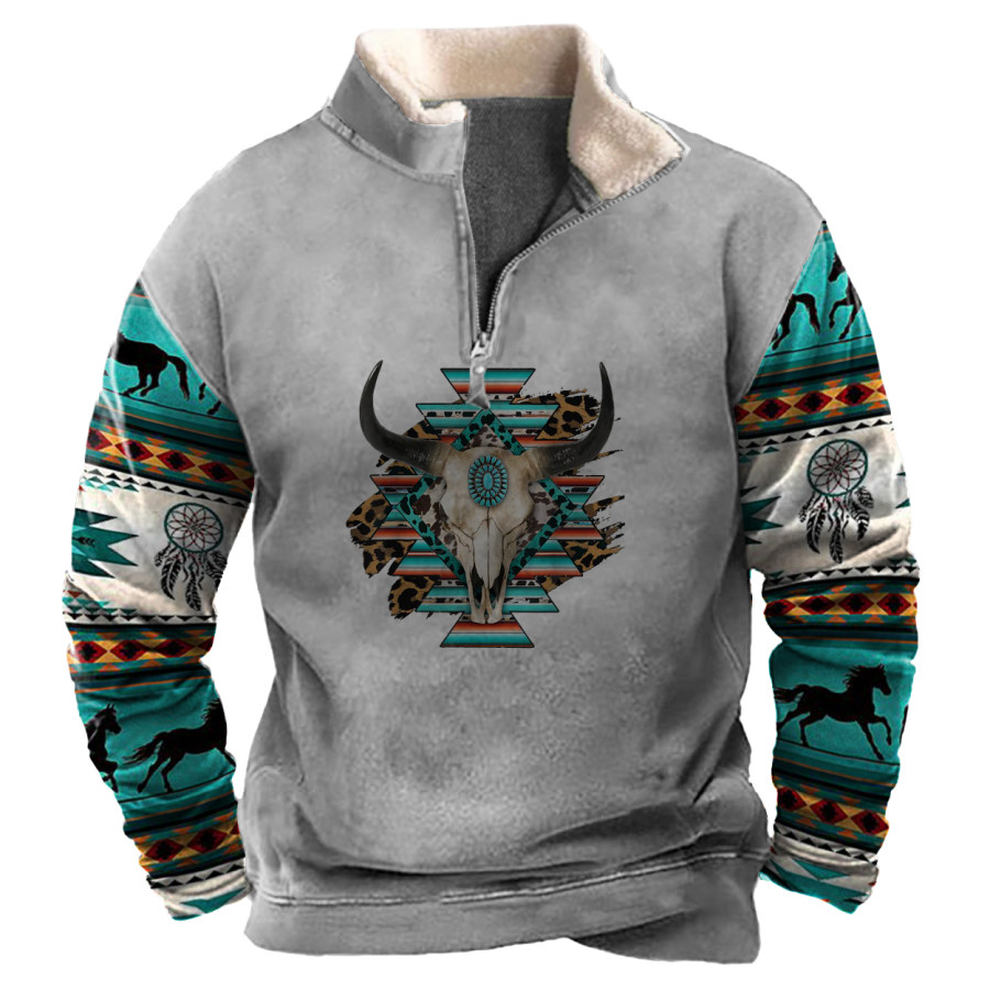 

Cowboy Aztec Men's Lapel Sweatshirt