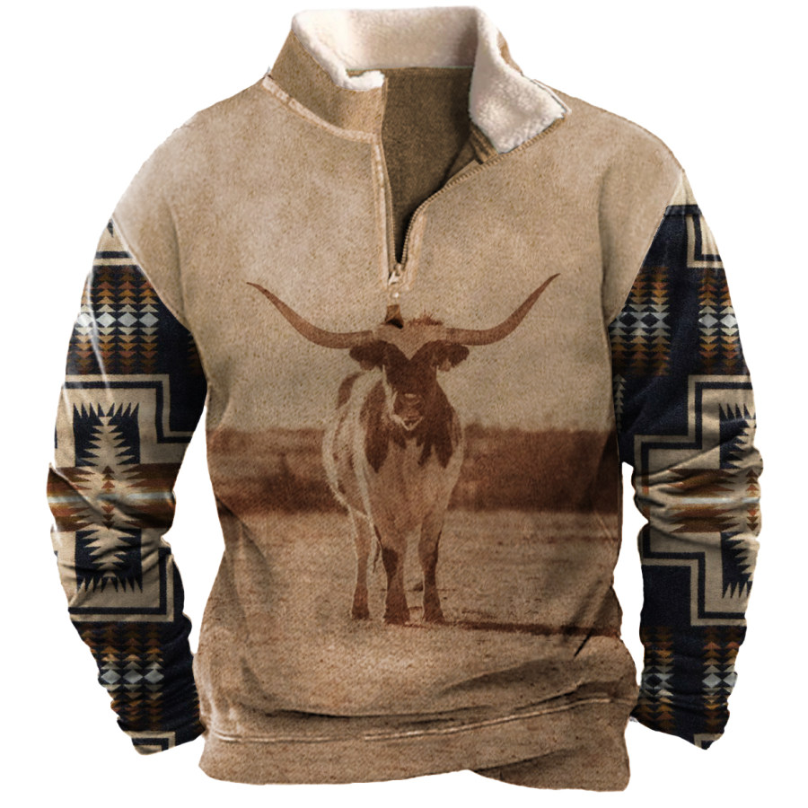 

Cowboy Aztec Men's Lapel Sweatshirt