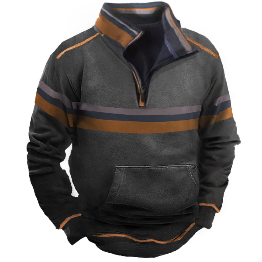 

Men's Vintage Stripe Print Zipper Tactical Sweatshirt
