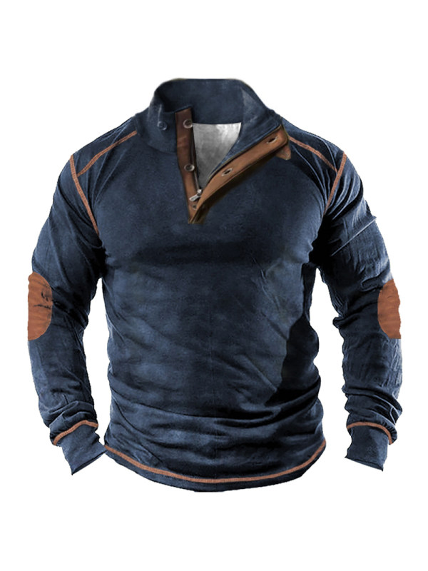 Men's Vintage Contrasting Thick Henley Tactical T-Shirt