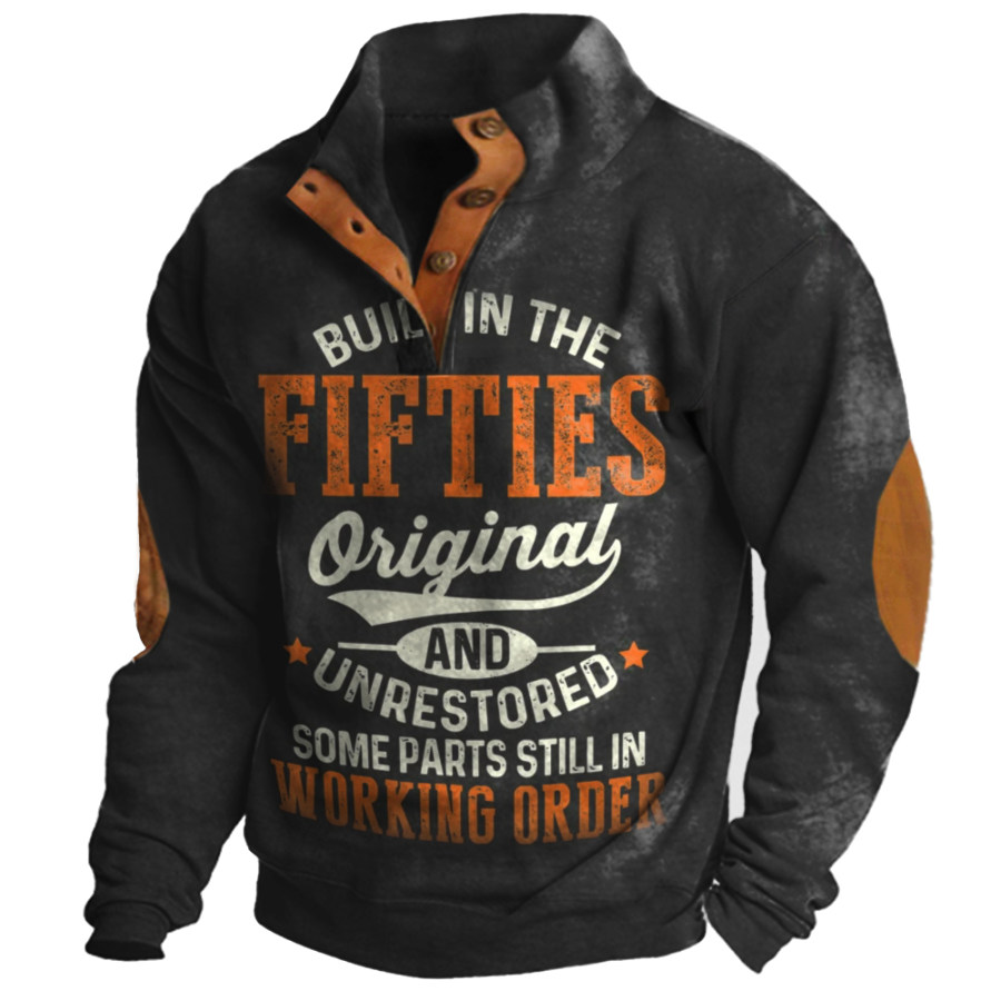 

Built In The Fifties Men's Button Stand Collar Sweatshirt