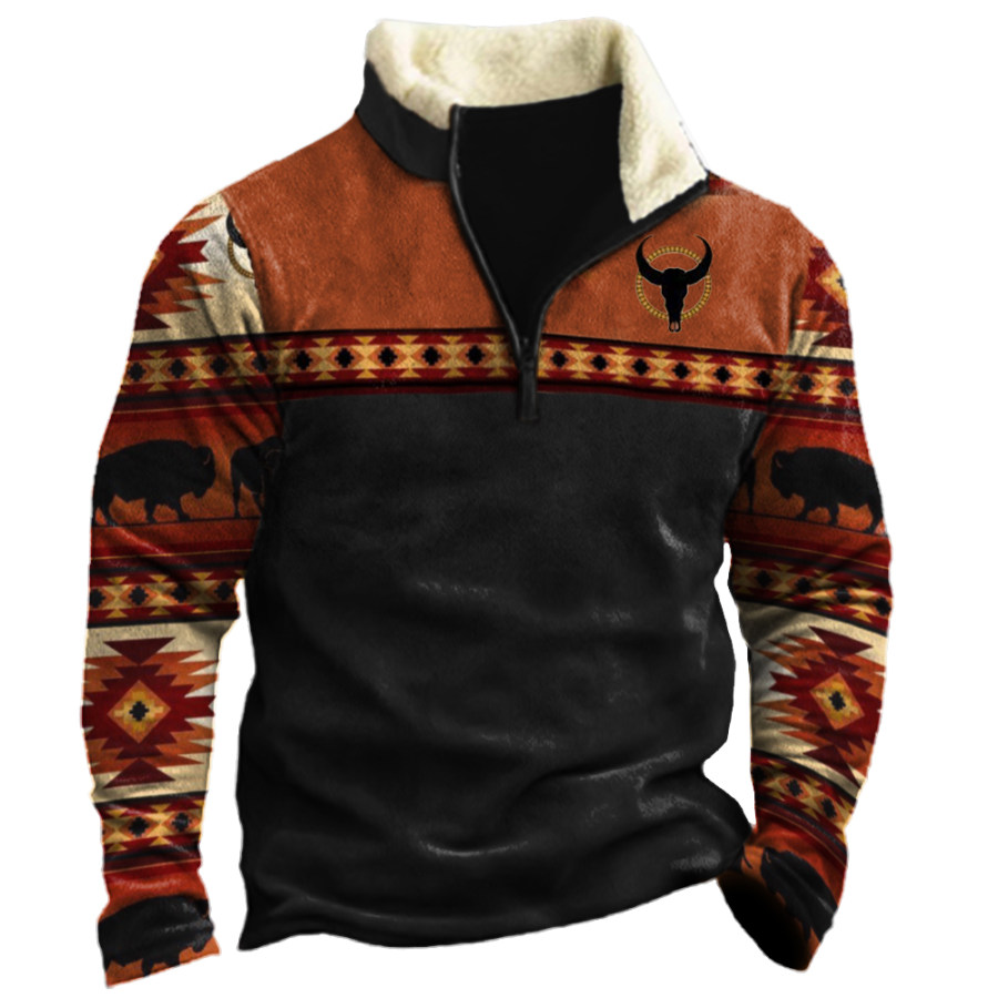 

Men's Vintage American Western Print Stand Collar Sweatshirt