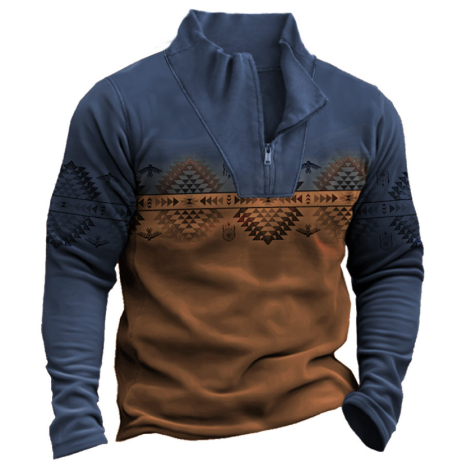 

Men's Outdoor Ethnic Style Colorblock Zipper Stand Collar Sweatshirt