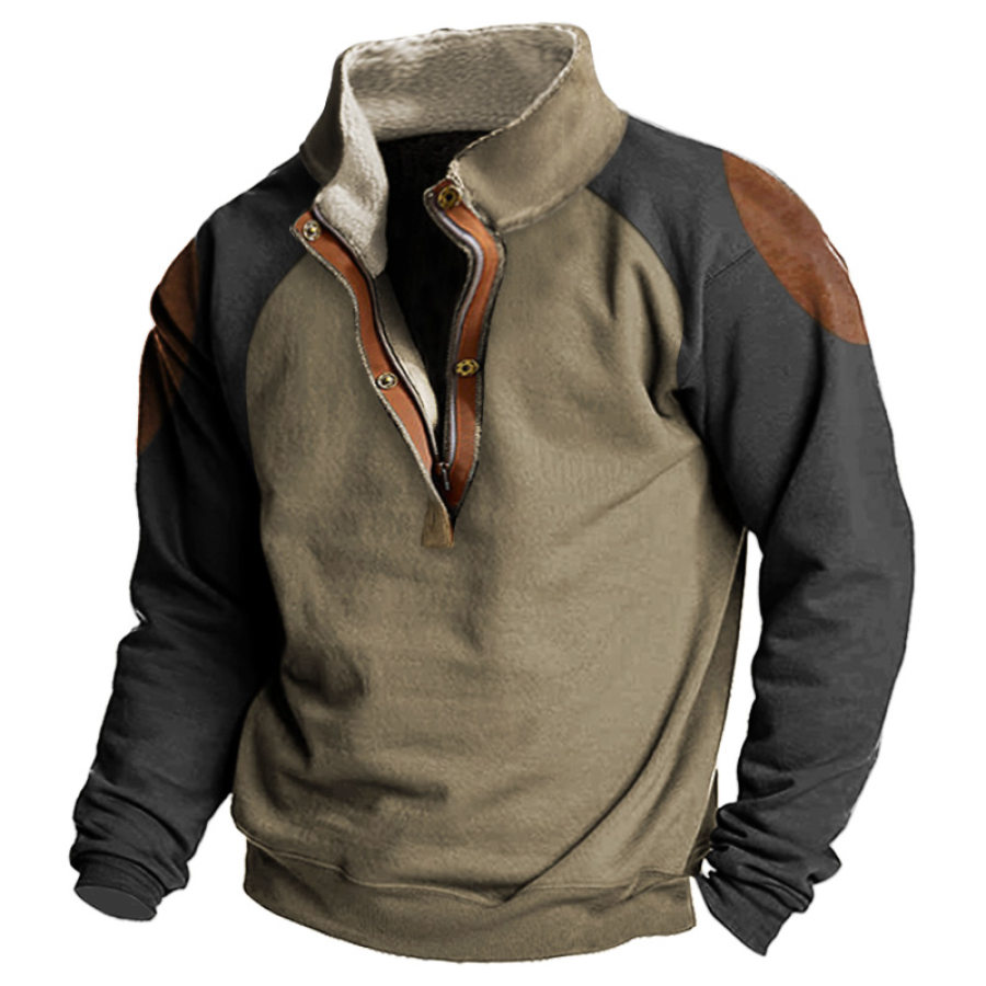 

Men's Outdoor Raglan Sleeve Casual Stand Collar Colorblock Sweatshirt