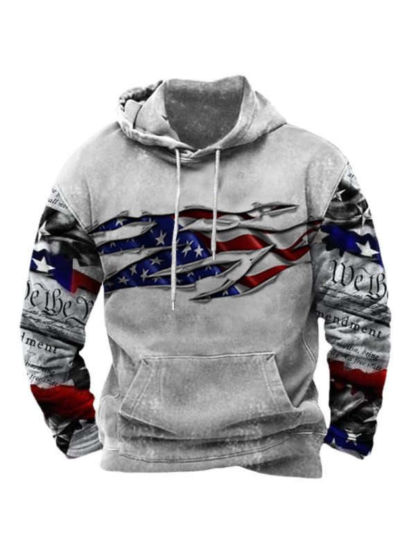 Men's Vintage American Flag Print Casual Hoodie