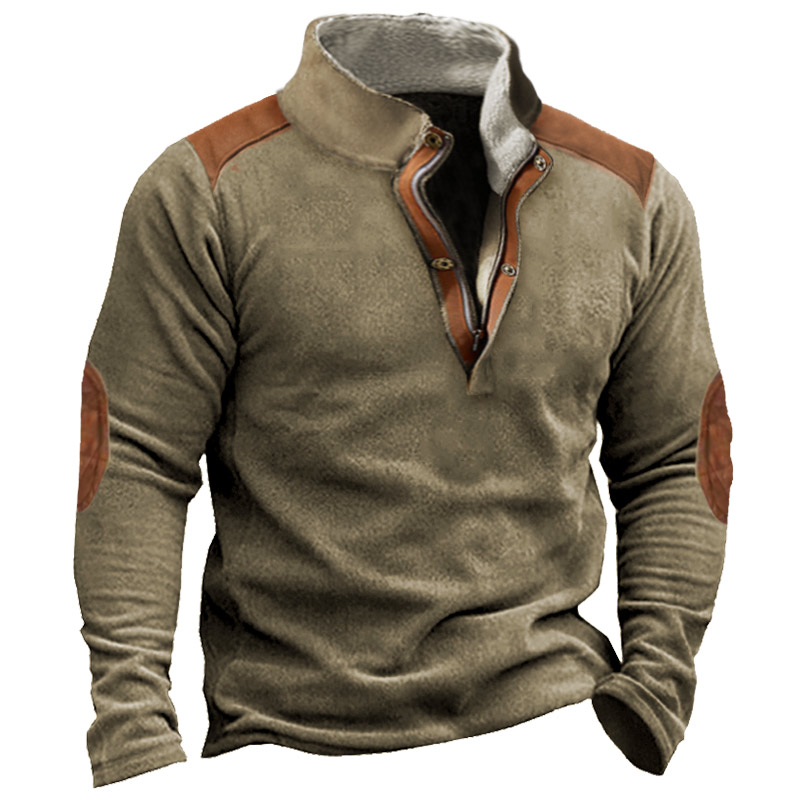 Men's Fleece Retro Polar Chic Colorblock Quarter Zip Stand Collar Sweatshirt