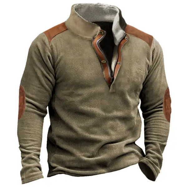 Men's Retro Polar Fleece Casual Colorblock Stand Collar Sweatshirt - Nikiluwa.com 