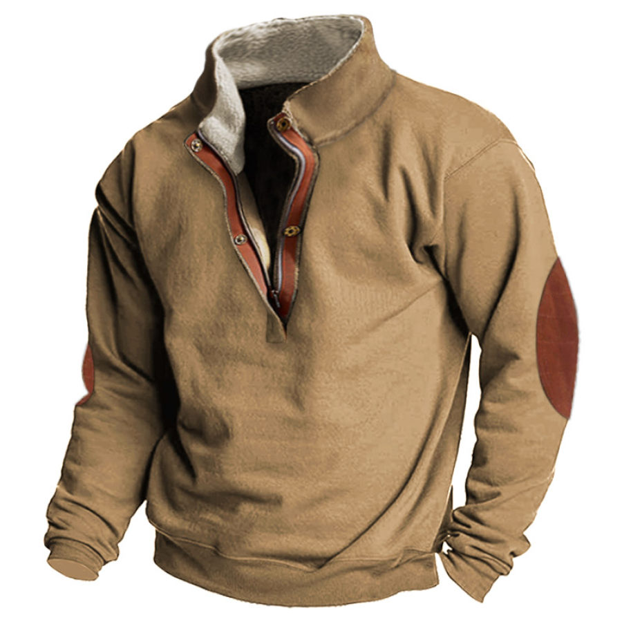 

Men's Retro Button Stand Collar Casual Sweatshirt