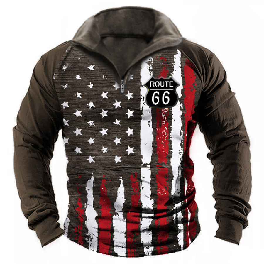 

Men's Vintage Route 66 Print Zip Polot Shirt