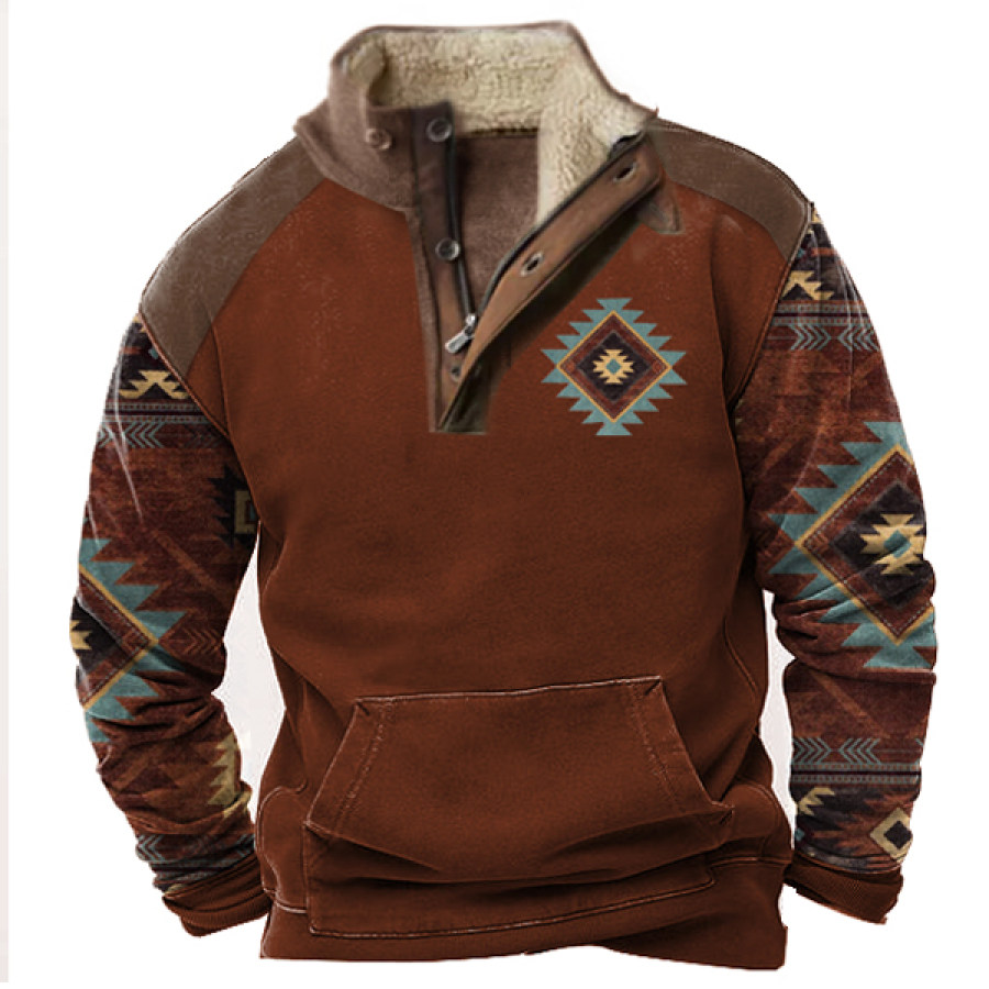 

Men's Ethnic Patterns Zipper Stand Collar Sweatshirt