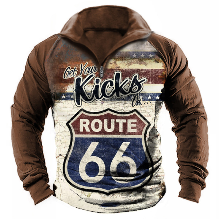 

Men's Vintage Route 66 Print Zip Polot Shirt