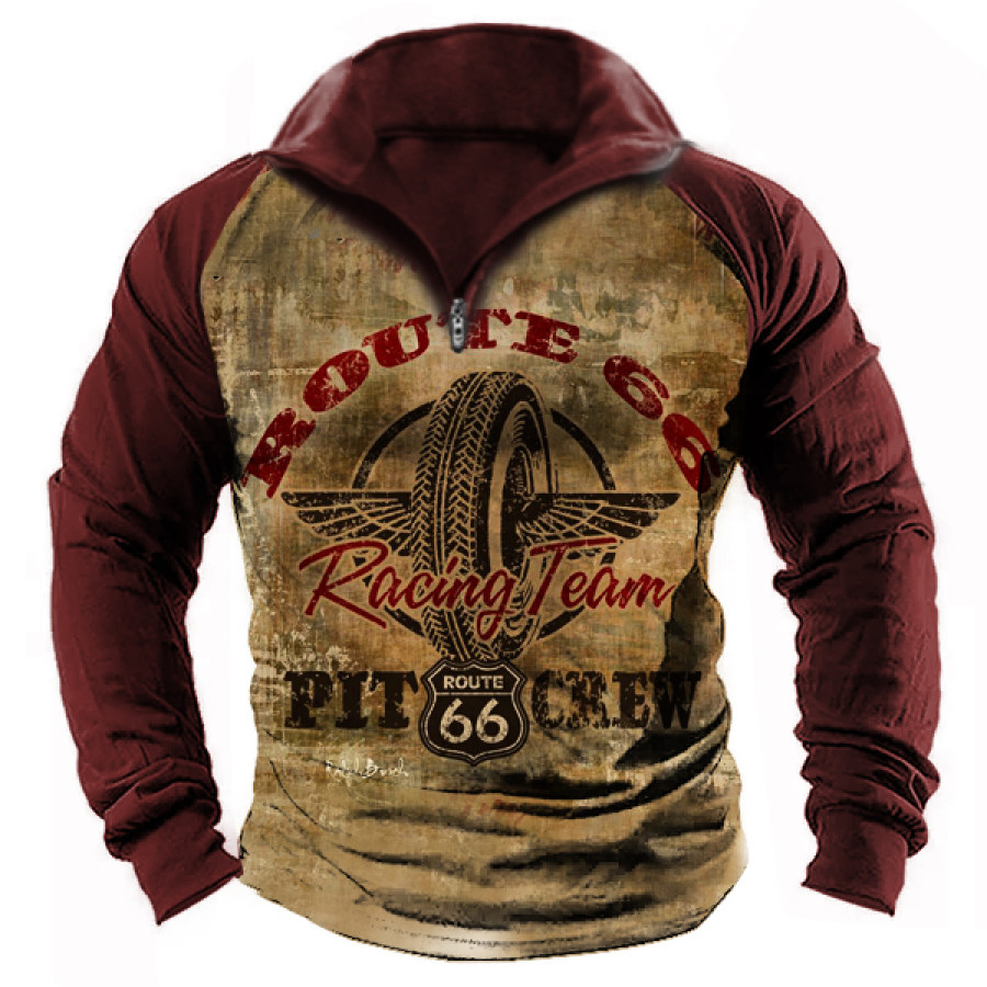 

Men's Vintage Route 66 Print Zip Polot Shirt