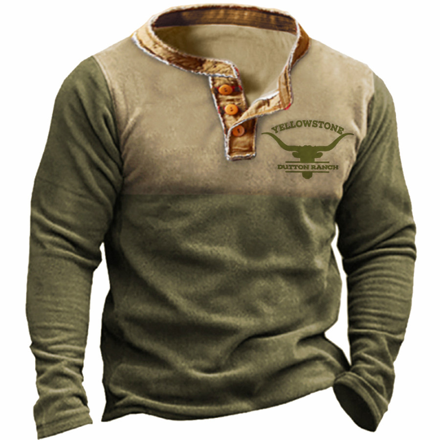 

Men's Outdoor Yellowstone Colorblock Henley Collar Sweatshirt